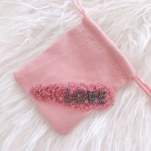 New! Pink Fluffy “LOVE” gunmetal crystal hair clip